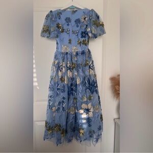 JessaKae Floral Embroidered Blue Dress